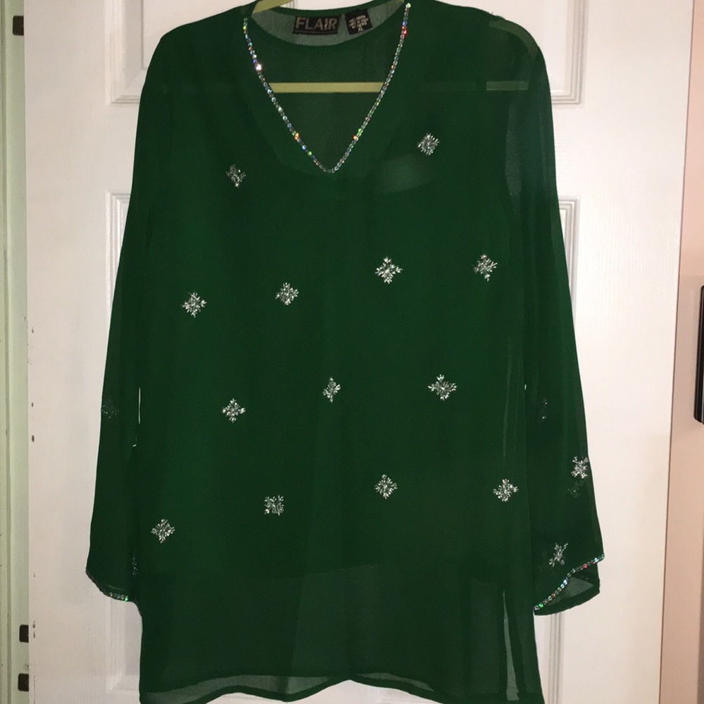 Green Tunic w/ silver appliqués Size XL